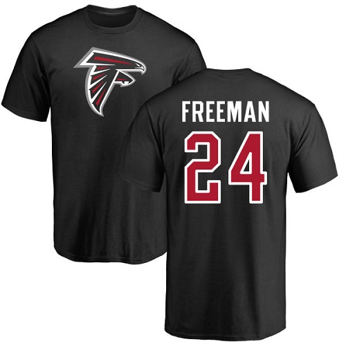 Atlanta Falcons Men Black Devonta Freeman Name And Number Logo NFL Football #24 T Shirt->nfl t-shirts->Sports Accessory